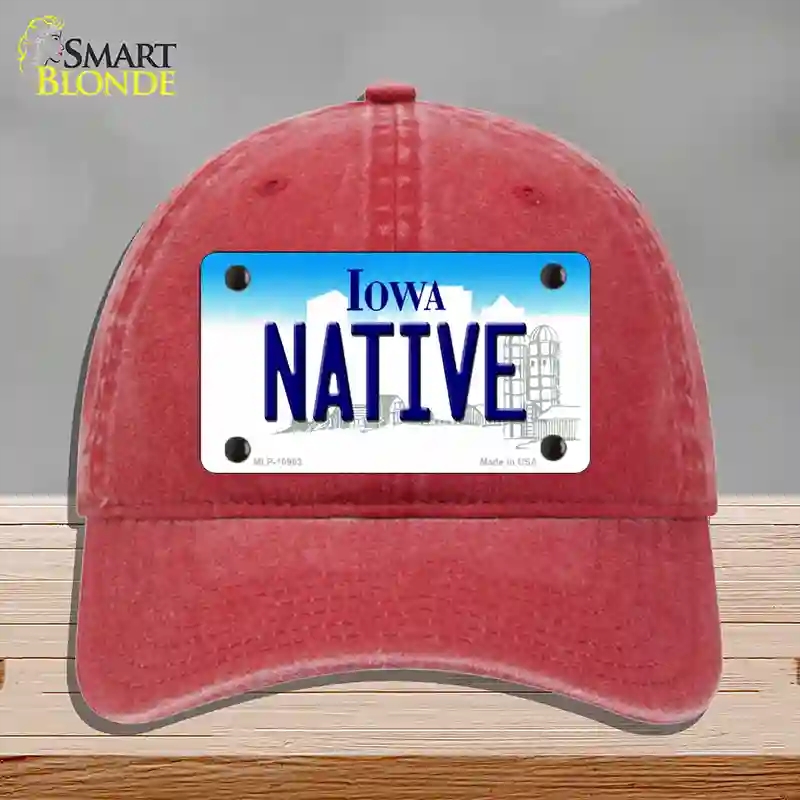 HAT13-MLP-10963 Native Iowa Novelty License Plate Hat, Unconstructed Cotton - Red