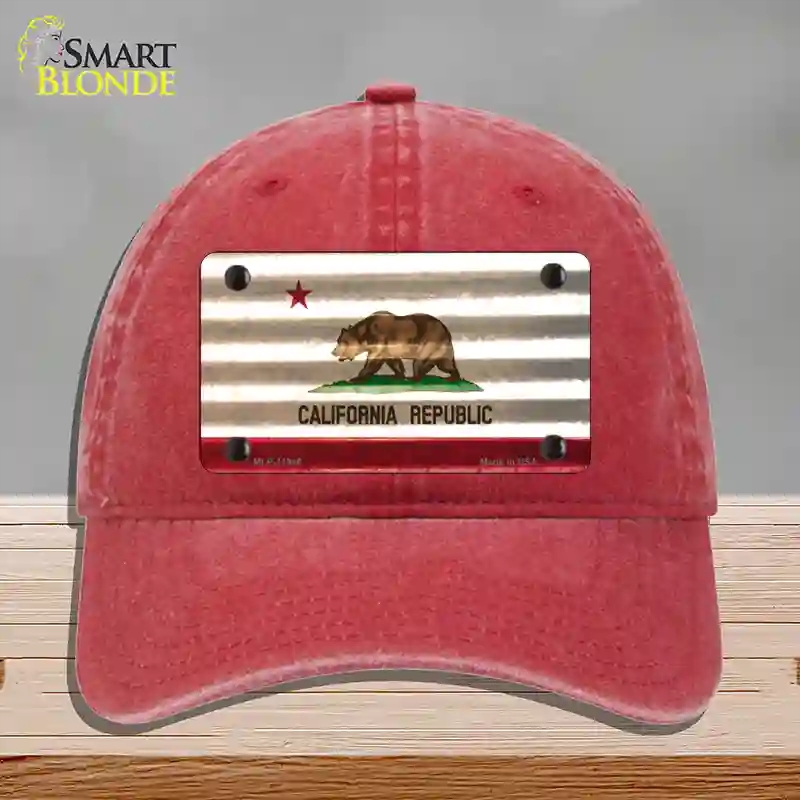 HAT13-MLP-11946 California Corrugated Flag Novelty License Plate Hat, Unconstructed Cotton - Red