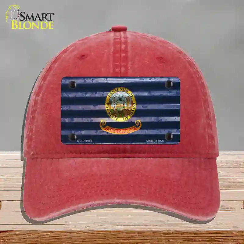 HAT13-MLP-11953 Idaho Corrugated Flag Novelty License Plate Hat, Unconstructed Cotton - Red