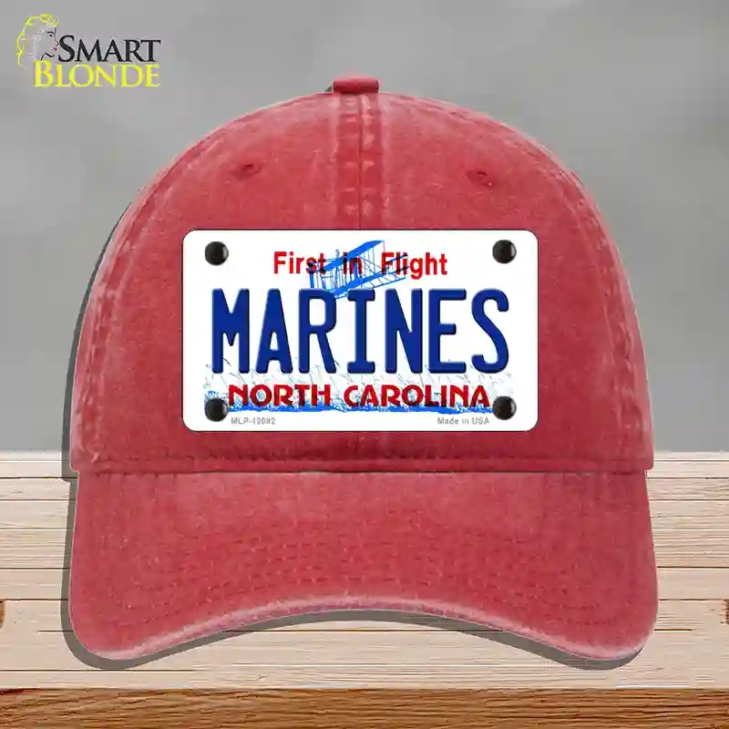 HAT13-MLP-12092 Marines North Carolina State Novelty License Plate Hat, Unconstructed Cotton - Red