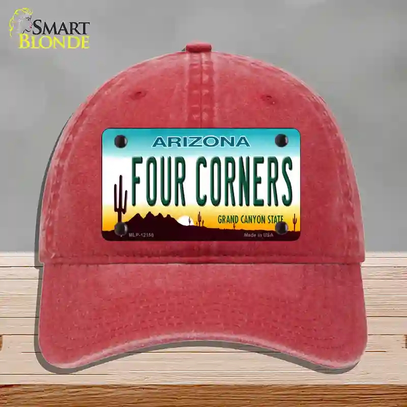 HAT13-MLP-12158 Four Corners Arizona Novelty License Plate Hat, Unconstructed Cotton - Red