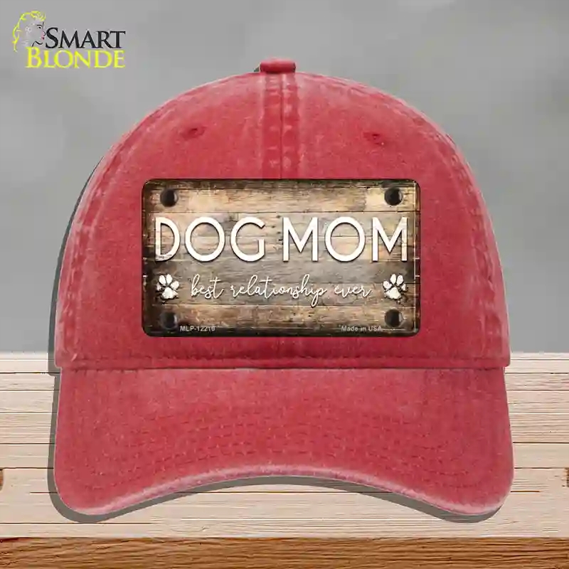 HAT13-MLP-12210 Dog Mom Novelty License Plate Hat, Unconstructed Cotton - Red