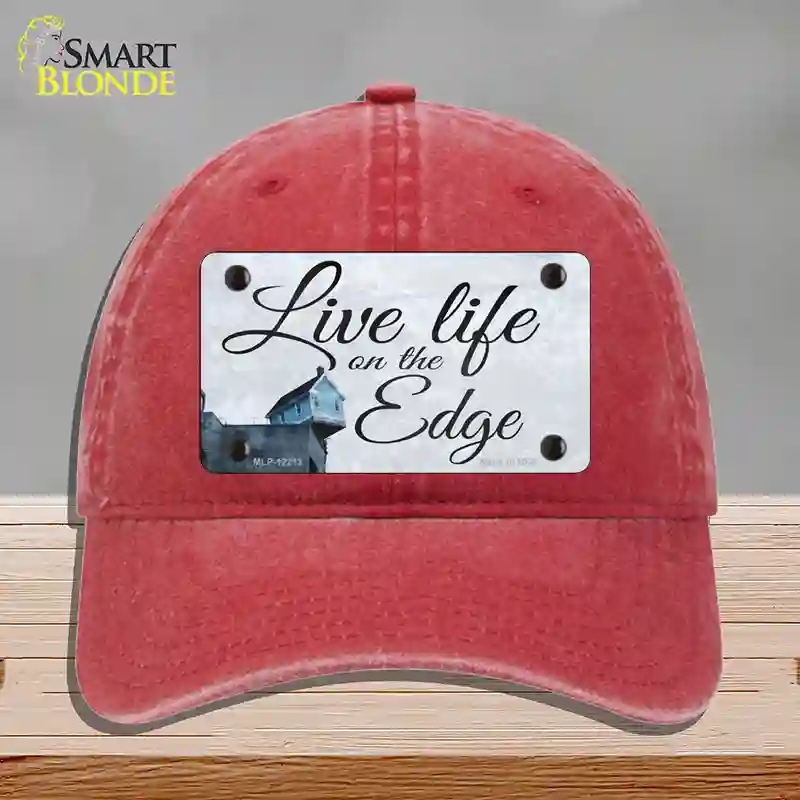 HAT13-MLP-12213 Live Life on the Edge Novelty License Plate Hat, Unconstructed Cotton - Red