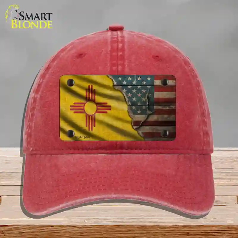 HAT13-MLP-12410   Mexico & American Flag Novelty License Plate Hat, Unconstructed Cotton - Red