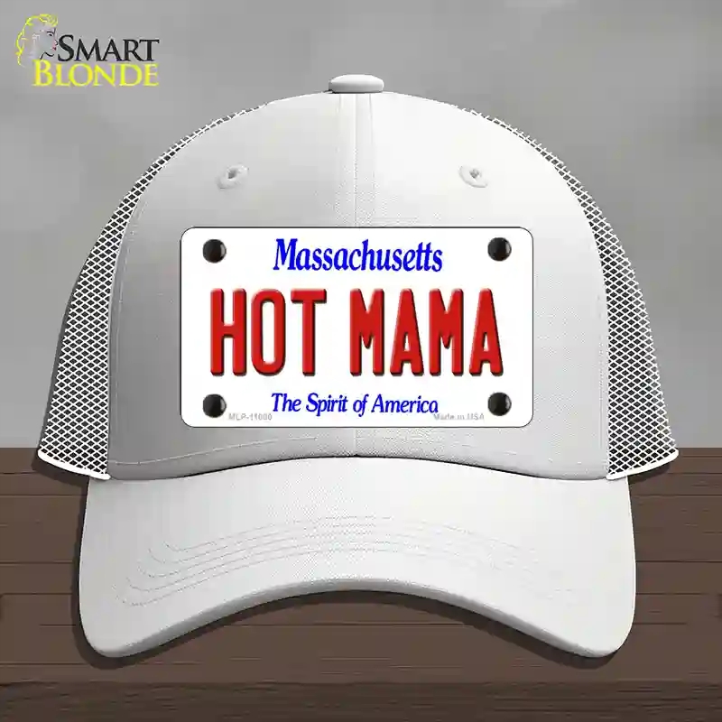 HAT19-MLP-11000 Hot Mama Massachusetts Novelty License Plate Hat, Mesh - White