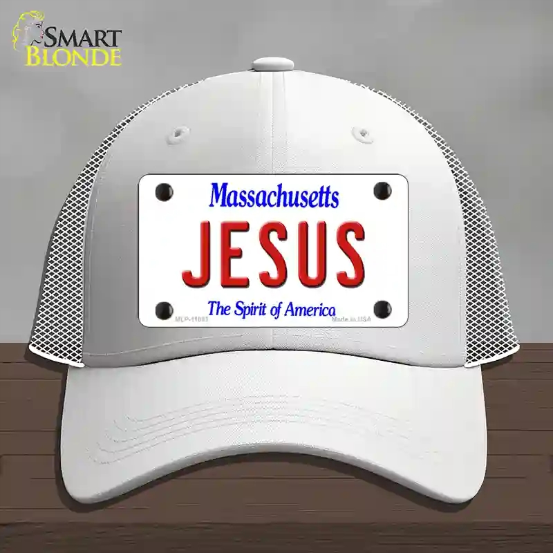 HAT19-MLP-11003 Jesus Massachusetts Novelty License Plate Hat, Mesh - White