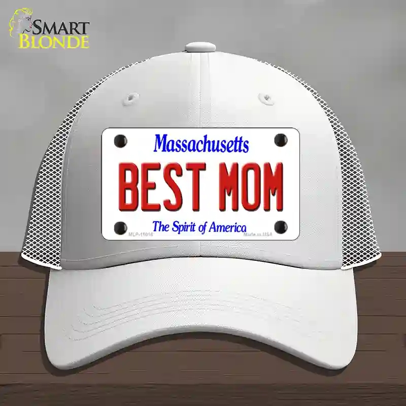 HAT19-MLP-11016 Best Mom Massachusetts Novelty License Plate Hat, Mesh - White