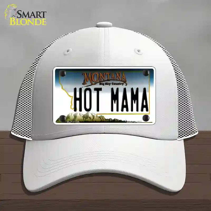 HAT19-MLP-11106 Hot Mama Montana State Novelty License Plate Hat, Mesh - White