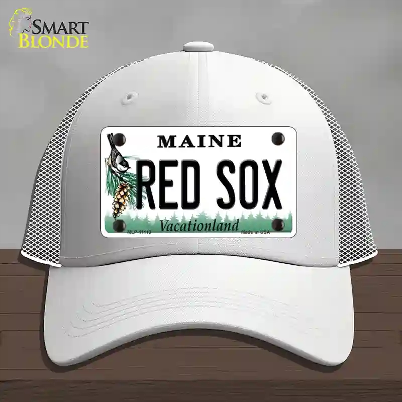 HAT19-MLP-11119 Red Sox Maine Novelty License Plate Hat, Mesh - White