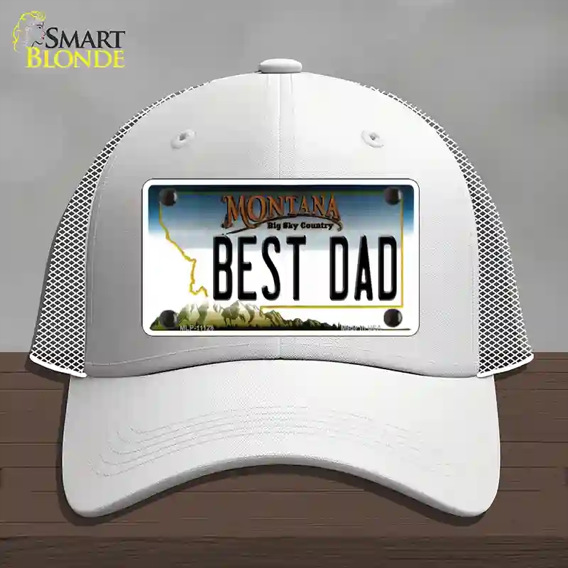 HAT19-MLP-11128 Best Dad Montana State Novelty License Plate Hat, Mesh - White