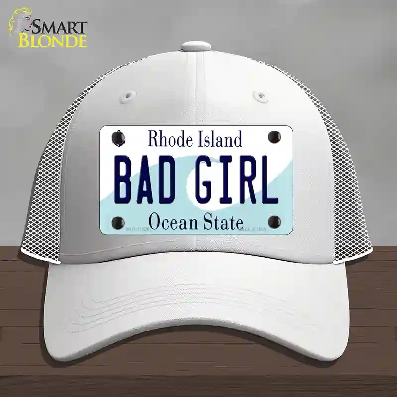 HAT19-MLP-11220 Bad Girl Rhode Island State Novelty License Plate Hat, Mesh - White