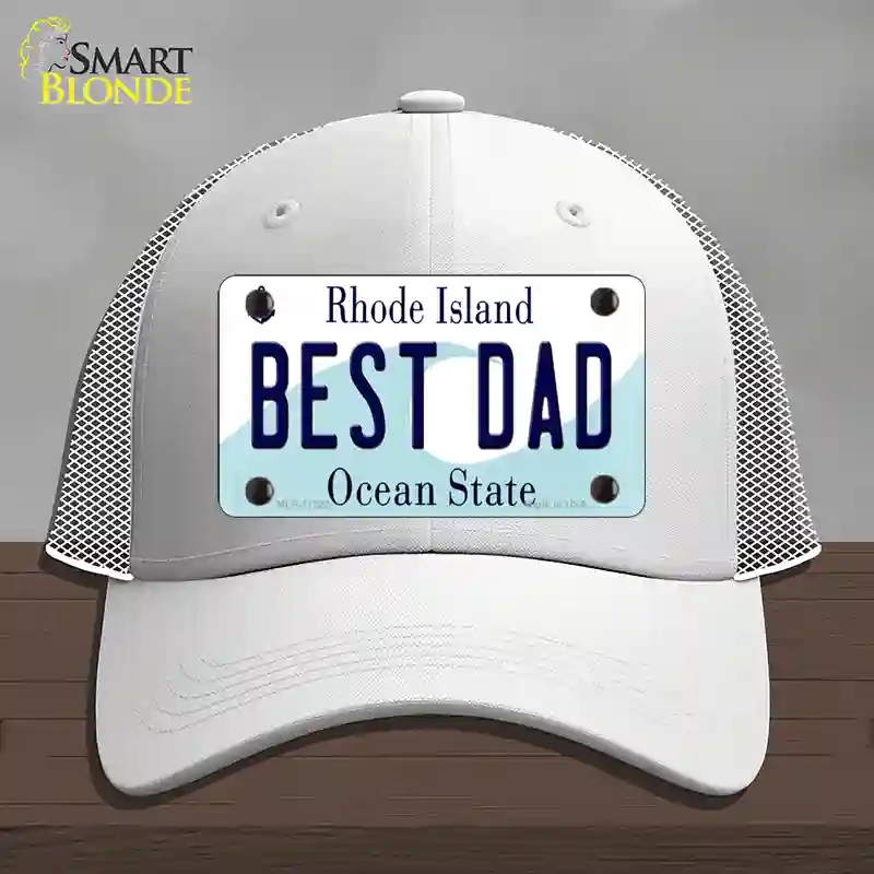 HAT19-MLP-11222 Best Dad Rhode Island State Novelty License Plate Hat, Mesh - White