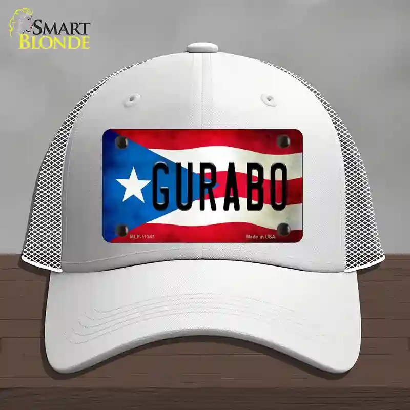 HAT19-MLP-11347 Gurabo Puerto Rico Flag Novelty License Plate Hat, Mesh - White