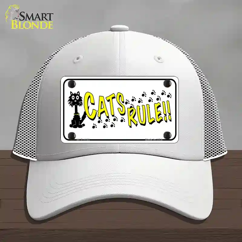 HAT19-MLP-1199 Cats Rule Novelty License Plate Hat, Mesh - White