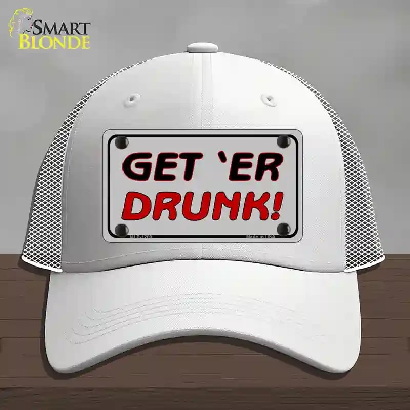 HAT19-MLP-1200 Get ER Drunk Novelty License Plate Hat, Mesh - White