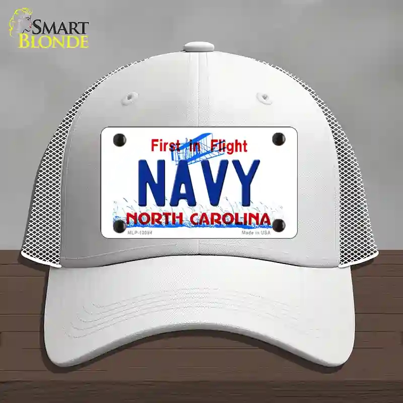 HAT19-MLP-12094 Navy North Carolina State Novelty License Plate Hat, Mesh - White