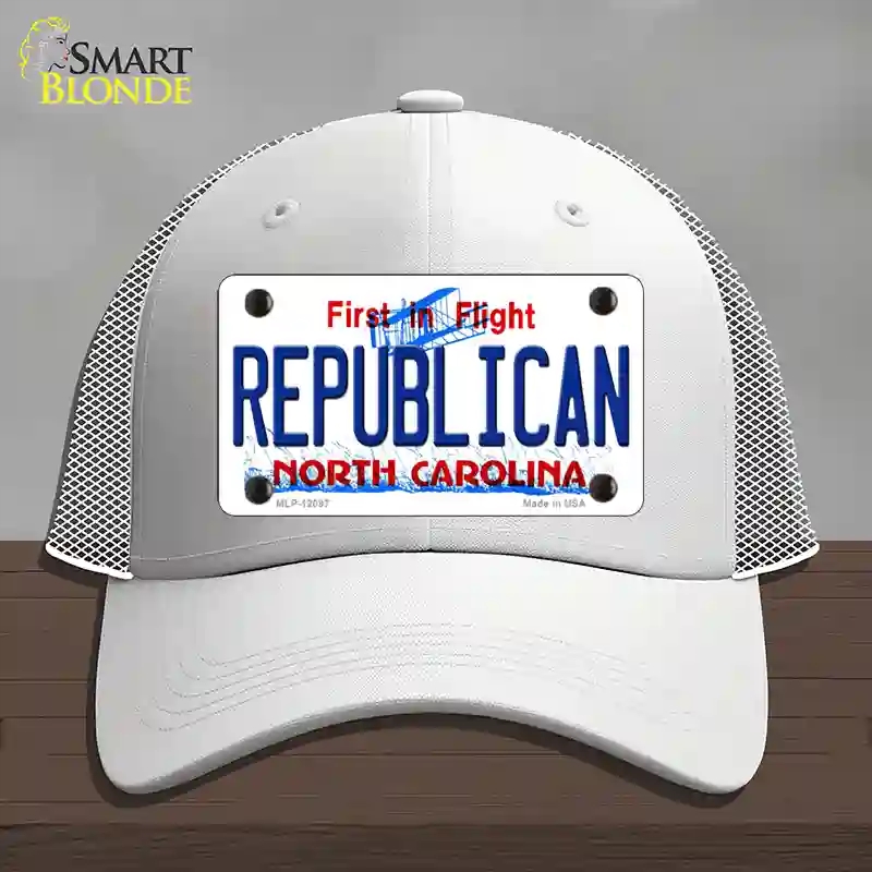 HAT19-MLP-12097 Republican North Carolina State Novelty License Plate Hat, Mesh - White