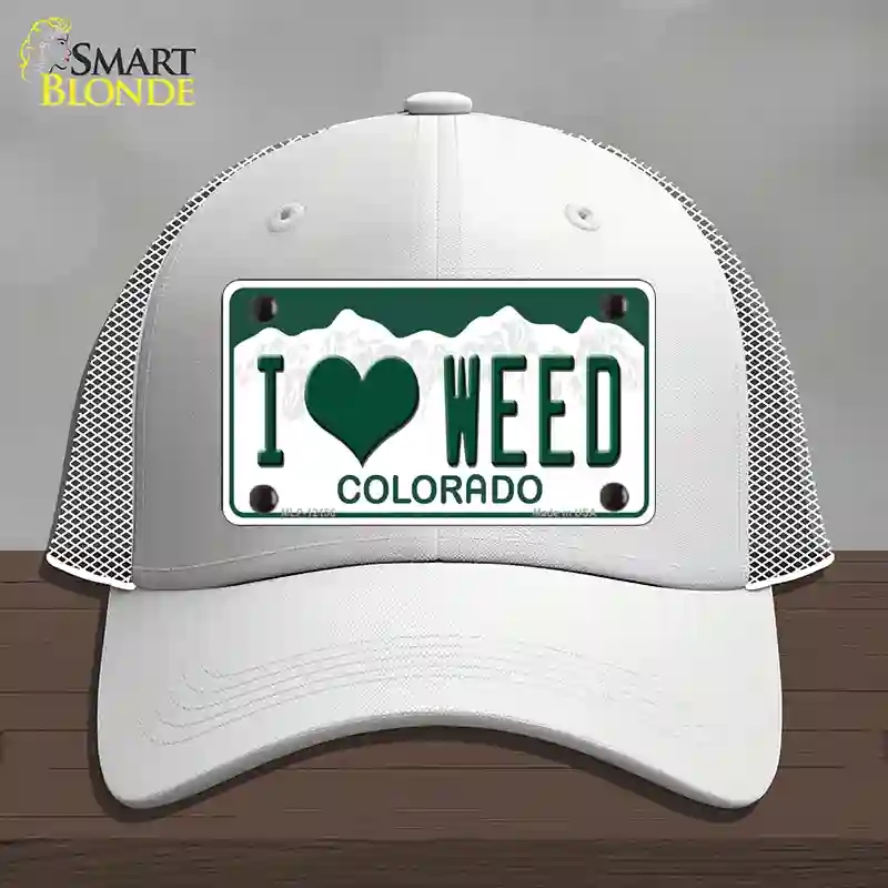 HAT19-MLP-12156 I Love Weed Colorado Novelty License Plate Hat, Mesh - White