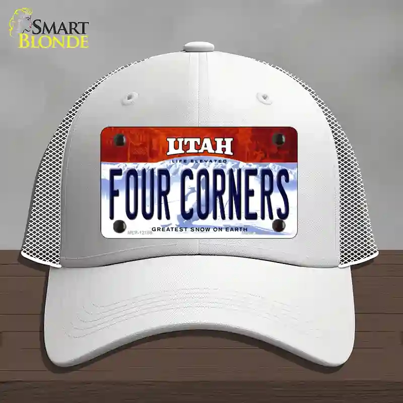 HAT19-MLP-12159 Utah Four Corners Novelty License Plate Hat, Mesh - White