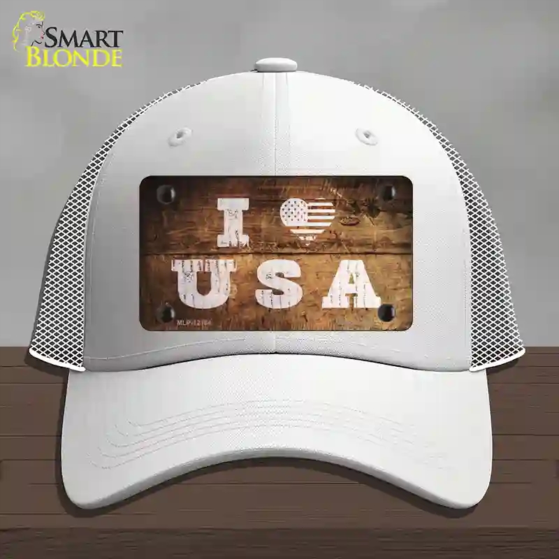 HAT19-MLP-12184 I Love USA Novelty License Plate Hat, Mesh - White