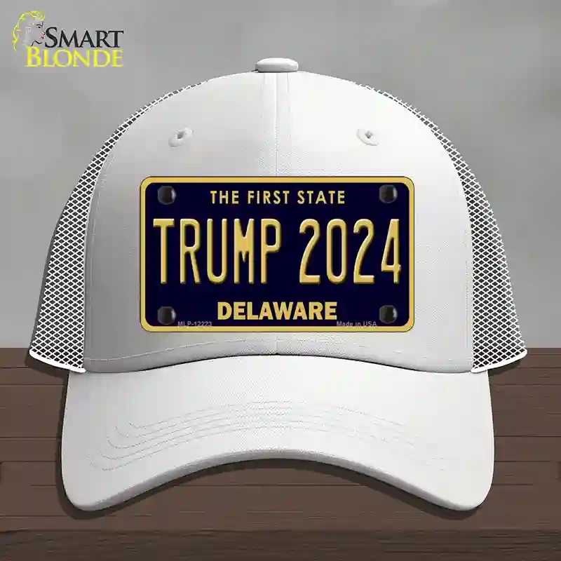 HAT19-MLP-12223 Trump 2024 Delaware Novelty License Plate Hat, Mesh - White