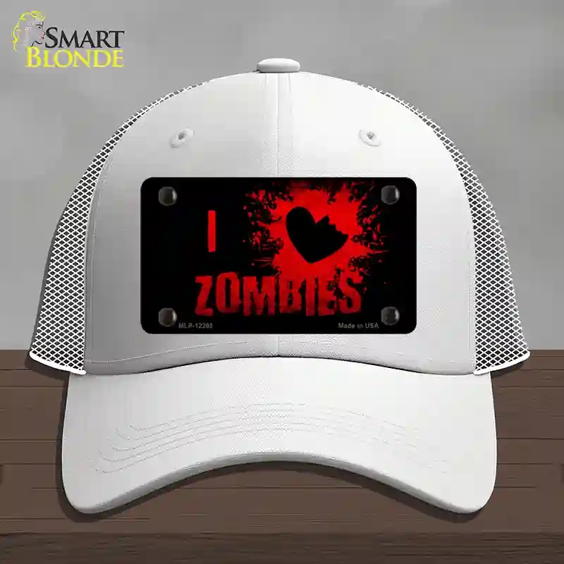 HAT19-MLP-12265 I Love Zombies Novelty License Plate Hat, Mesh - White