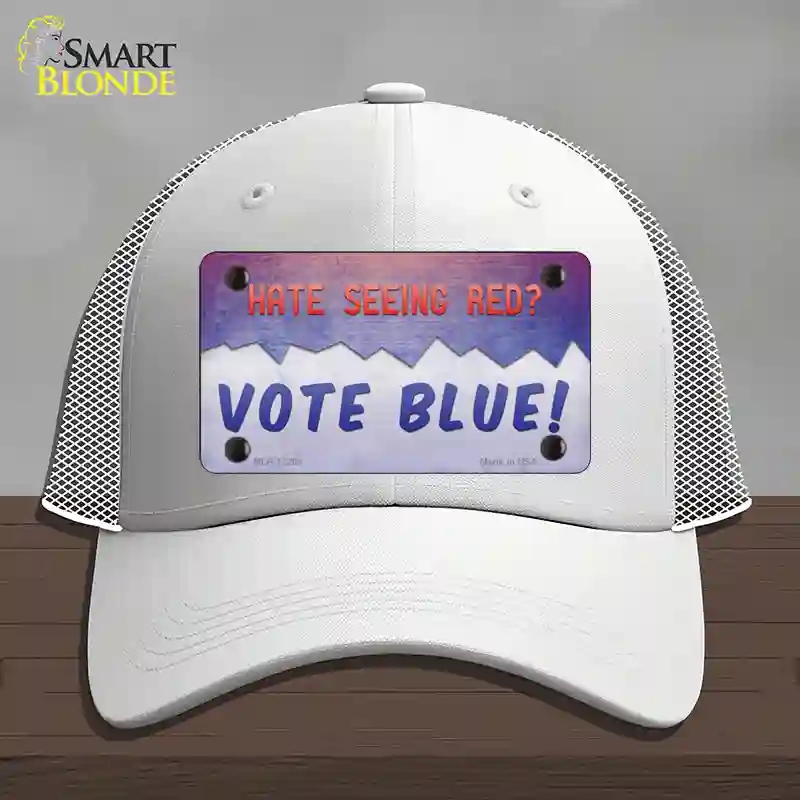 HAT19-MLP-12268 Hate Seeing Red Vote Blue Novelty License Plate Hat, Mesh - White