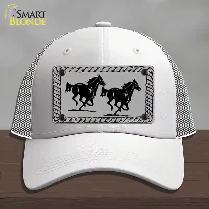 HAT19-MLP-1233 Two Running Horses Novelty License Plate Hat, Mesh - White