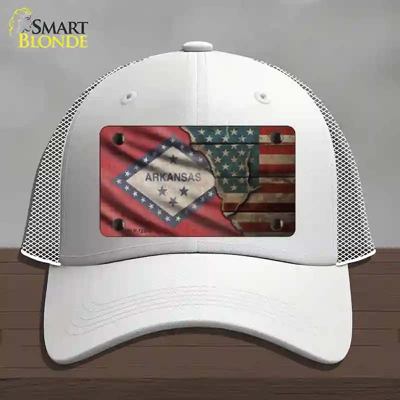 HAT19-MLP-12383 Arkansas & American Flag Novelty License Plate Hat, Mesh - White