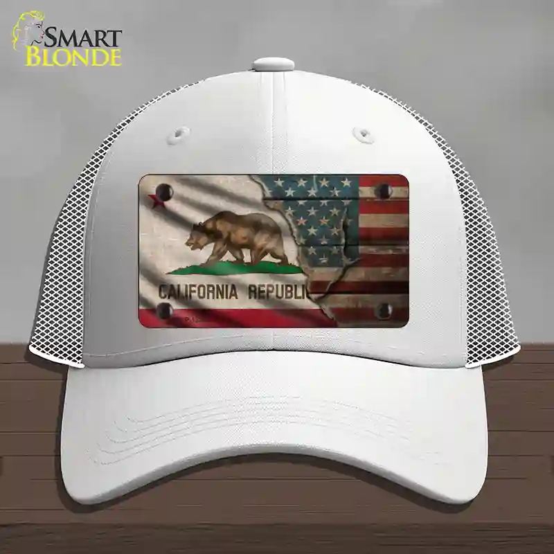 HAT19-MLP-12384 California & American Flag Novelty License Plate Hat, Mesh - White