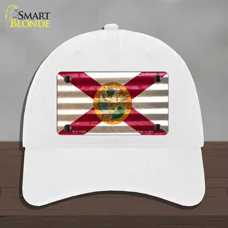 HAT14-MLP-11950 Florida Corrugated Flag Novelty License Plate Hat, Unconstructed Cotton - White