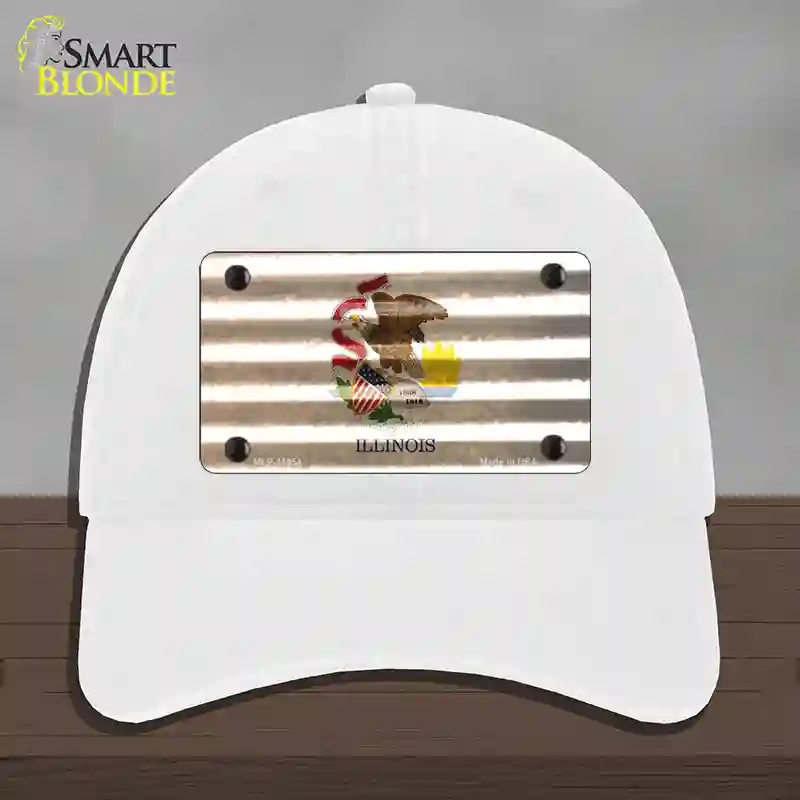 HAT14-MLP-11954 Illinois Corrugated Flag Novelty License Plate Hat, Unconstructed Cotton - White