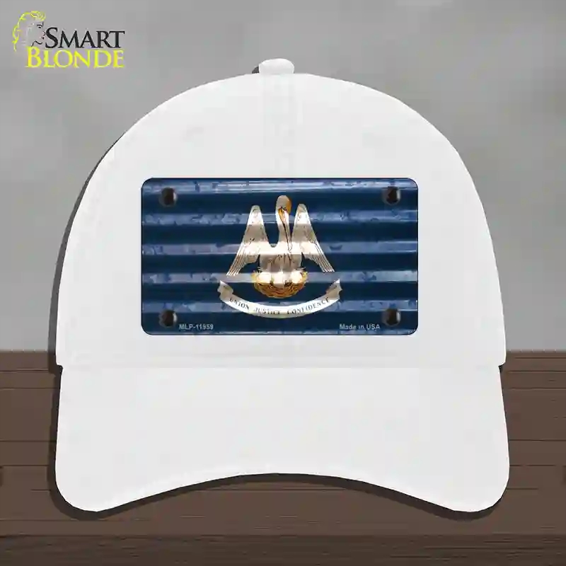 HAT14-MLP-11959 Louisiana Corrugated Flag Novelty License Plate Hat, Unconstructed Cotton - White