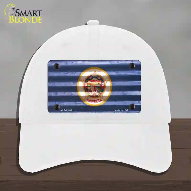 HAT14-MLP-11964 Minnesota Corrugated Flag Novelty License Plate Hat, Unconstructed Cotton - White