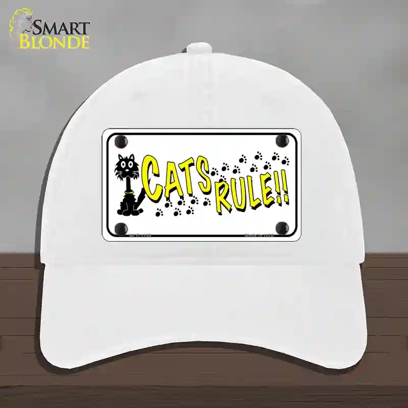 HAT14-MLP-1199 Cats Rule Novelty License Plate Hat, Unconstructed Cotton - White
