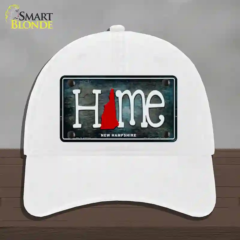 HAT14-MLP-12020   Hampshire Home State Outline Novelty License Plate Hat, Unconstructed Cotton - White