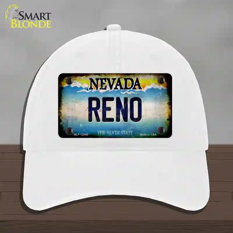 HAT14-MLP-12068 Nevada Reno Novelty License Plate Hat, Unconstructed Cotton - White