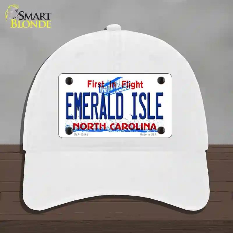 HAT14-MLP-12085 Emerald Island North Carolina State Novelty License Plate Hat, Unconstructed Cotton - White