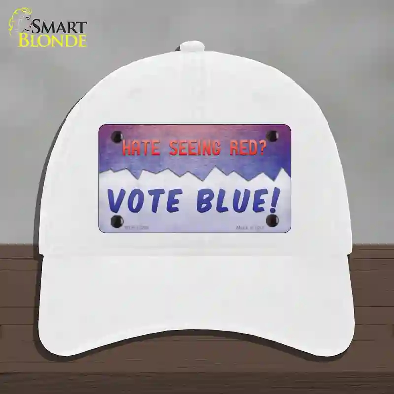 HAT14-MLP-12268 Hate Seeing Red Vote Blue Novelty License Plate Hat, Unconstructed Cotton - White