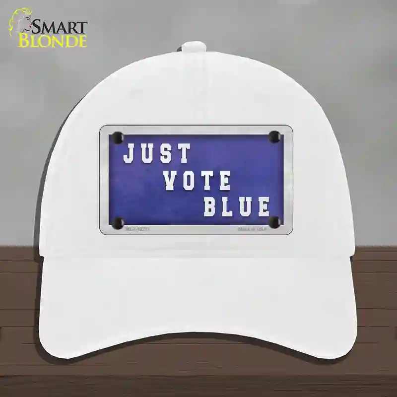 HAT14-MLP-12271 Just Vote Blue Novelty License Plate Hat, Unconstructed Cotton - White