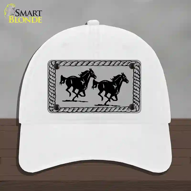 HAT14-MLP-1233 Two Running Horses Novelty License Plate Hat, Unconstructed Cotton - White