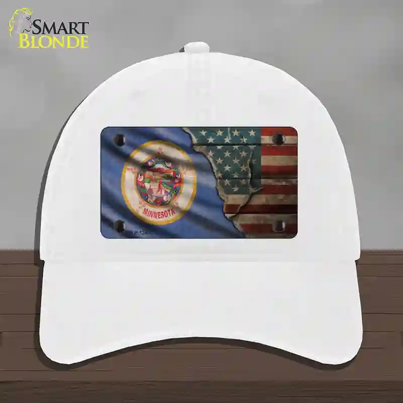 HAT14-MLP-12402 Minnesota & American Flag Novelty License Plate Hat, Unconstructed Cotton - White