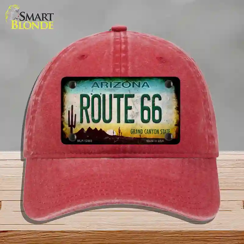 HAT13-MLP-12503 Route 66 Arizona Rusty Novelty License Plate Hat, Unconstructed Cotton - Red