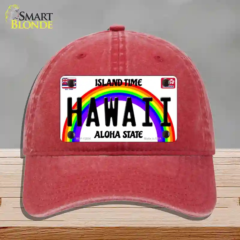 HAT13-MLP-12534 Hawaii Novelty License Plate Hat, Unconstructed Cotton - Red