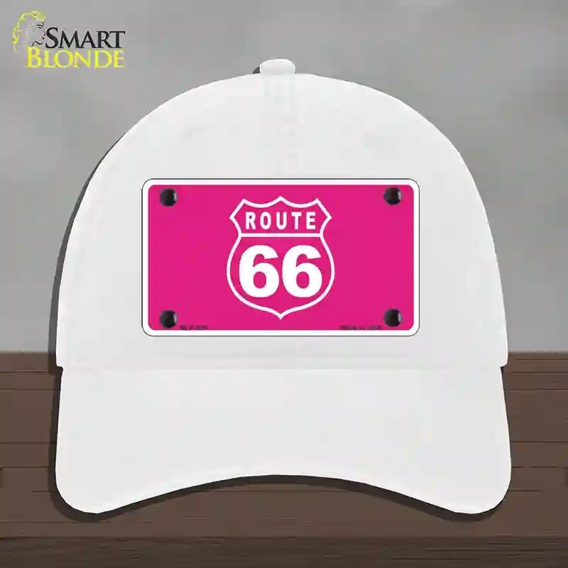 HAT14-MLP-025 US Route 66 Pink Novelty License Plate Hat, Unconstructed Cotton - White