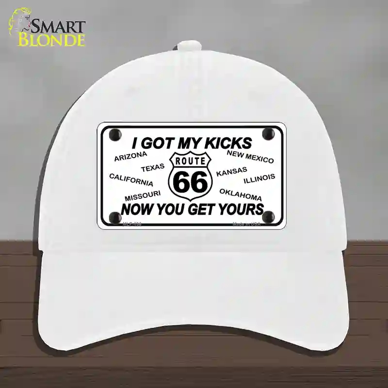HAT14-MLP-096 I Got My Kicks Novelty License Plate Hat, Unconstructed Cotton - White