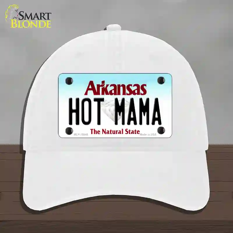 HAT14-MLP-10045 Hot Mama Arkansas Novelty License Plate Hat, Unconstructed Cotton - White