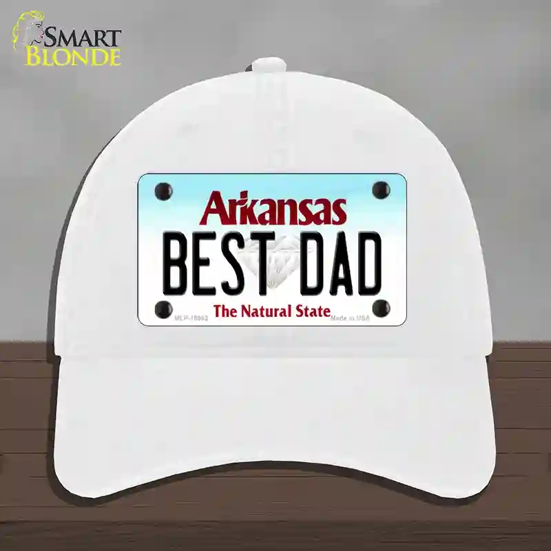 HAT14-MLP-10062 Best Dad Arkansas Novelty License Plate Hat, Unconstructed Cotton - White