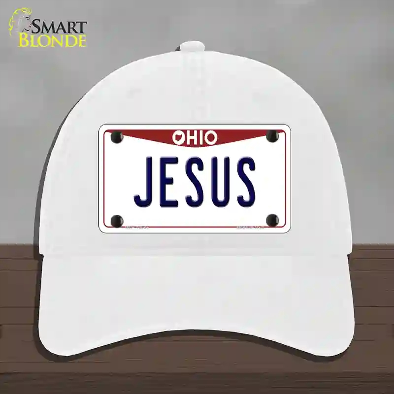 HAT14-MLP-10085 Jesus Ohio Novelty License Plate Hat, Unconstructed Cotton - White
