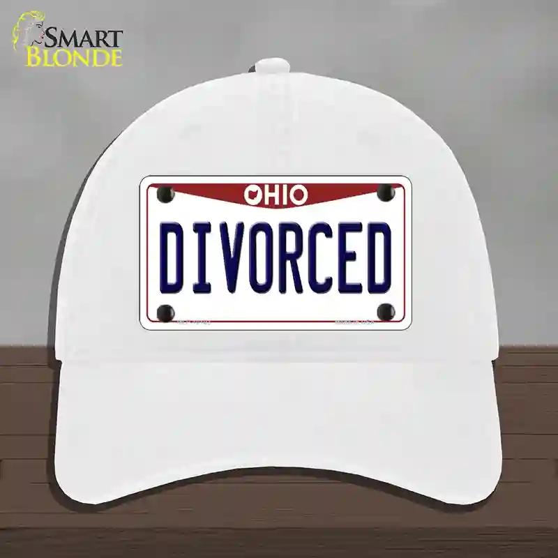 HAT14-MLP-10103 Divorced Ohio Novelty License Plate Hat, Unconstructed Cotton - White
